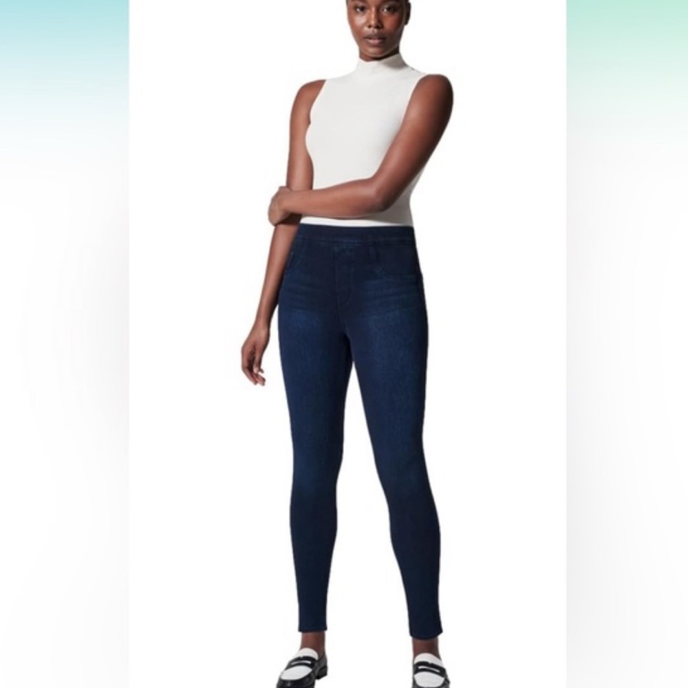 Spanx jeanish leggings super skinny jeggings pull on blue dark wash jeans S